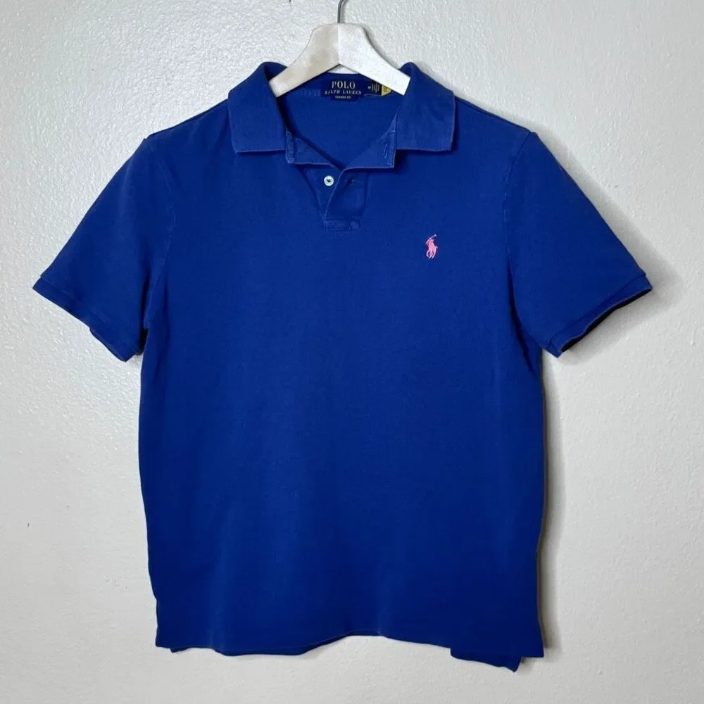 Poll Ralph Lauren Shirt Mens Medium Blue Polo Short Sleeve Cotton Soft Classic